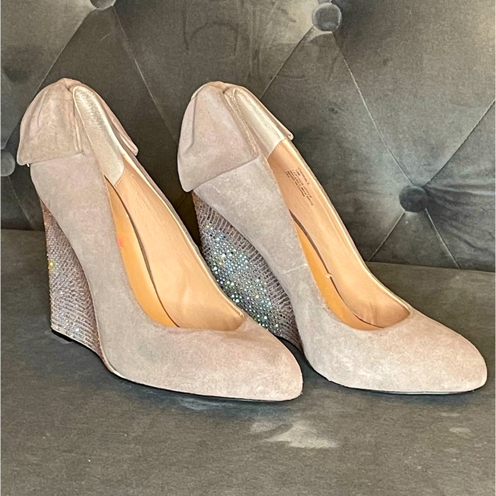 Betsey Johnson Chance Suede Rhinestone Wedge Size 10